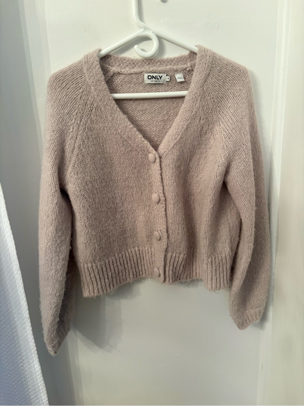 ONLY Soft Knit V-Neck Button Cardigan - light beige